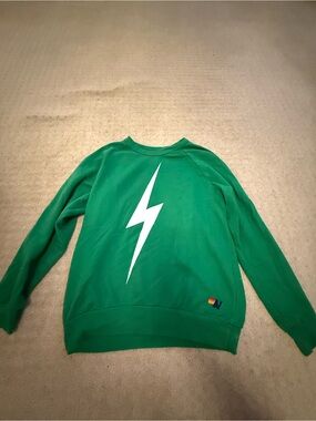 Aviator Nation Green Crewneck with White Lightning Bolt